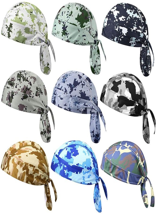 ZUYYON 9 Pcs Do Rag Skull Cap Sweat Wicking Head Wraps Cooling Durags Beanie Skull Bicycle Helmet Liner Bandana for Men Women(Camouflage Style) - Image 1